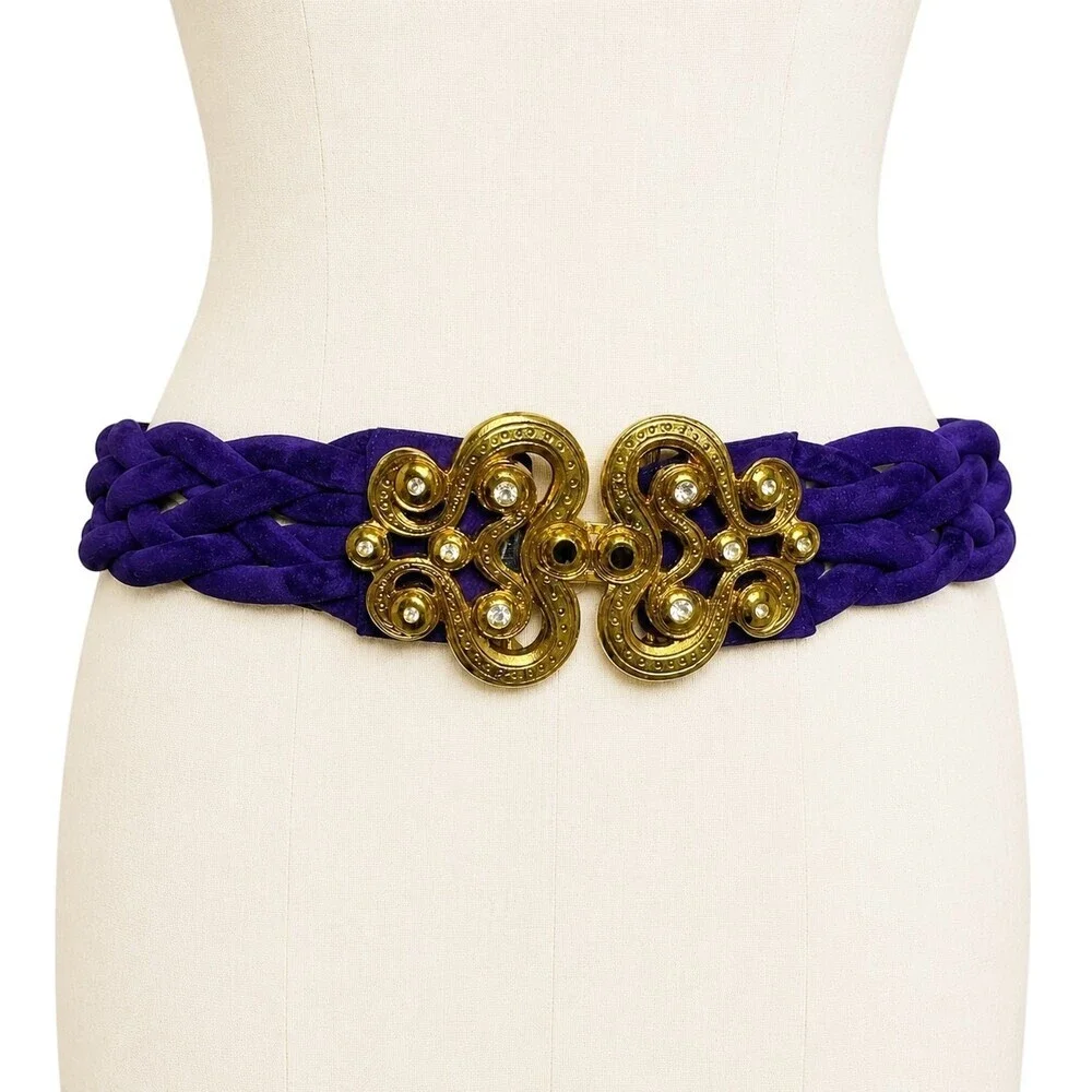 Emanuel Ungaro Parallele Paris Vintage 90's Purple Suede statement belt gold NWT